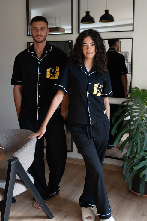 Men summer pajama set Black T-shirt + Pants